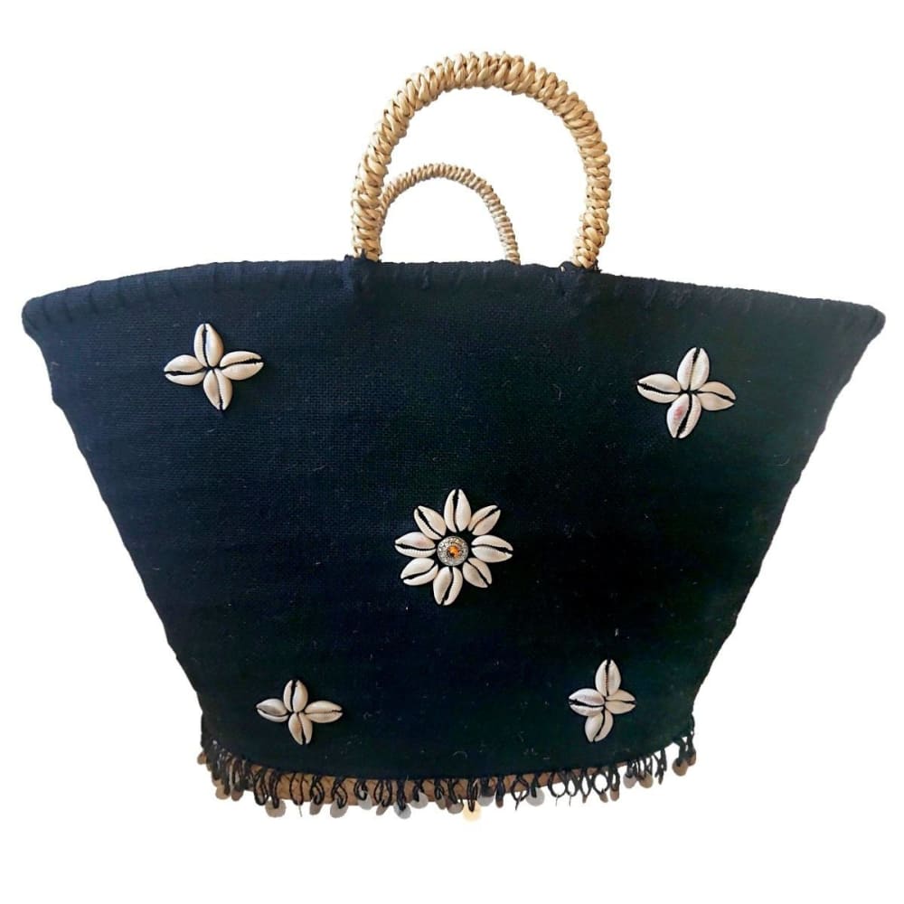 My Bliss Home Sac de plage en palmier et toile, noir style bord de mer - Jute