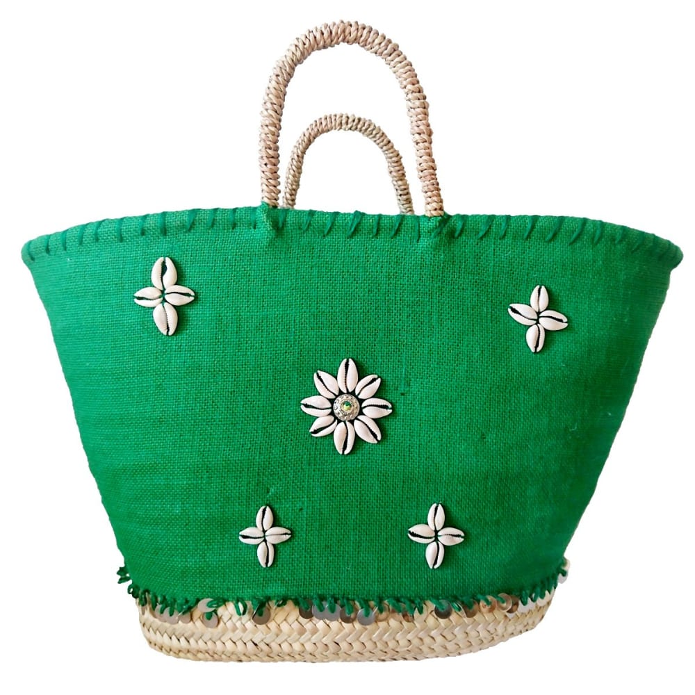 My Bliss Home Sac de plage en palmier et toile, vert style bord de mer - Fibres Naturelles