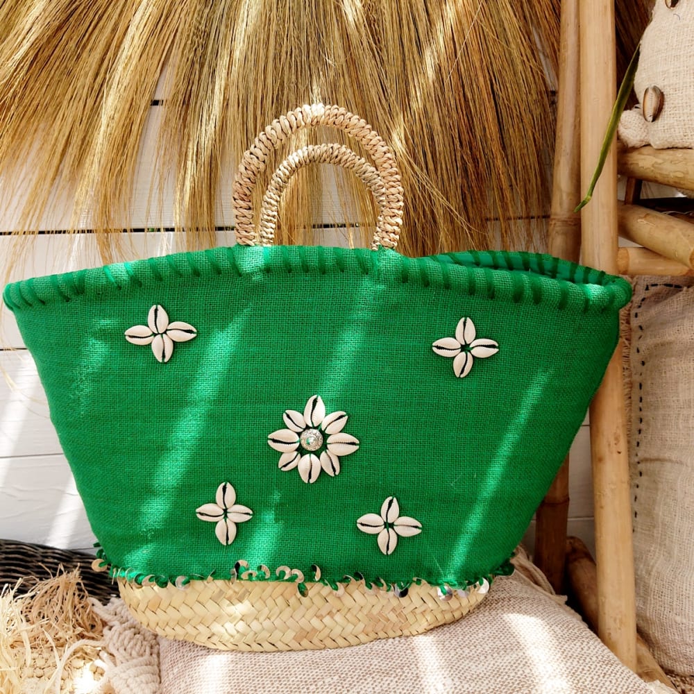 Bolso en hojas de palma y lona, verde - Maisons du Monde
