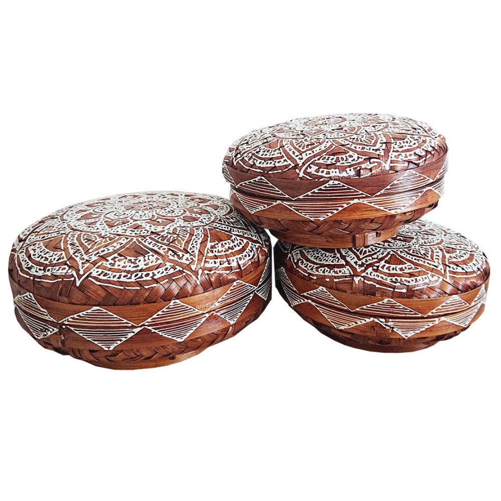 Scatole di bambù rotonde, marrone - Set di 3 - Bambù