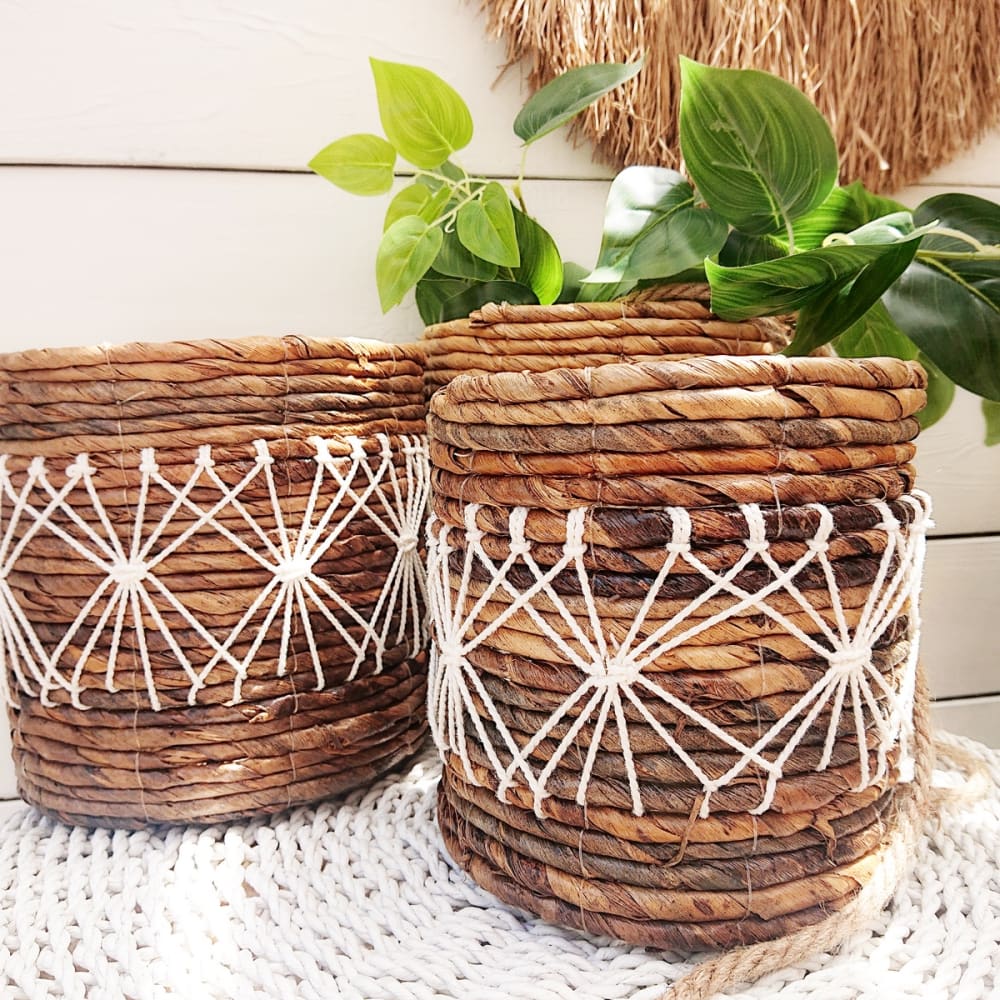 Cesta redonda de hojas de plátano, marrón Juego de 3 - Maisons du Monde