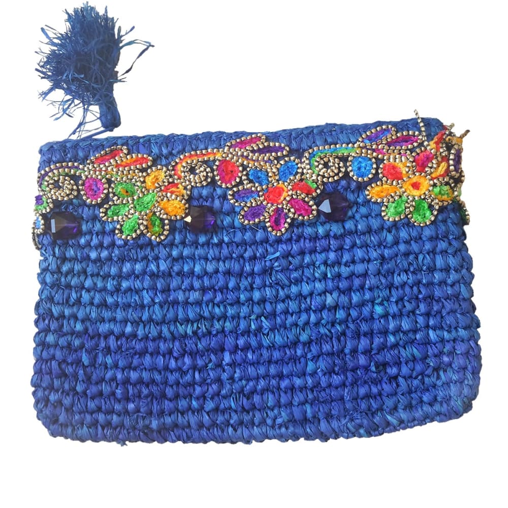 Bolso clutch rafia, azul