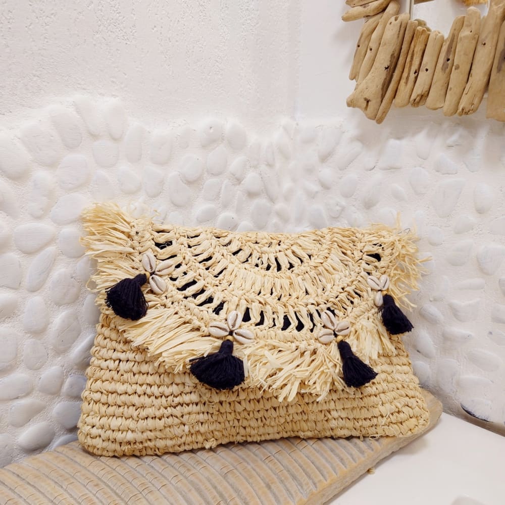 Schicke Clutch in rafia, beige/nero - Maisons Du Monde