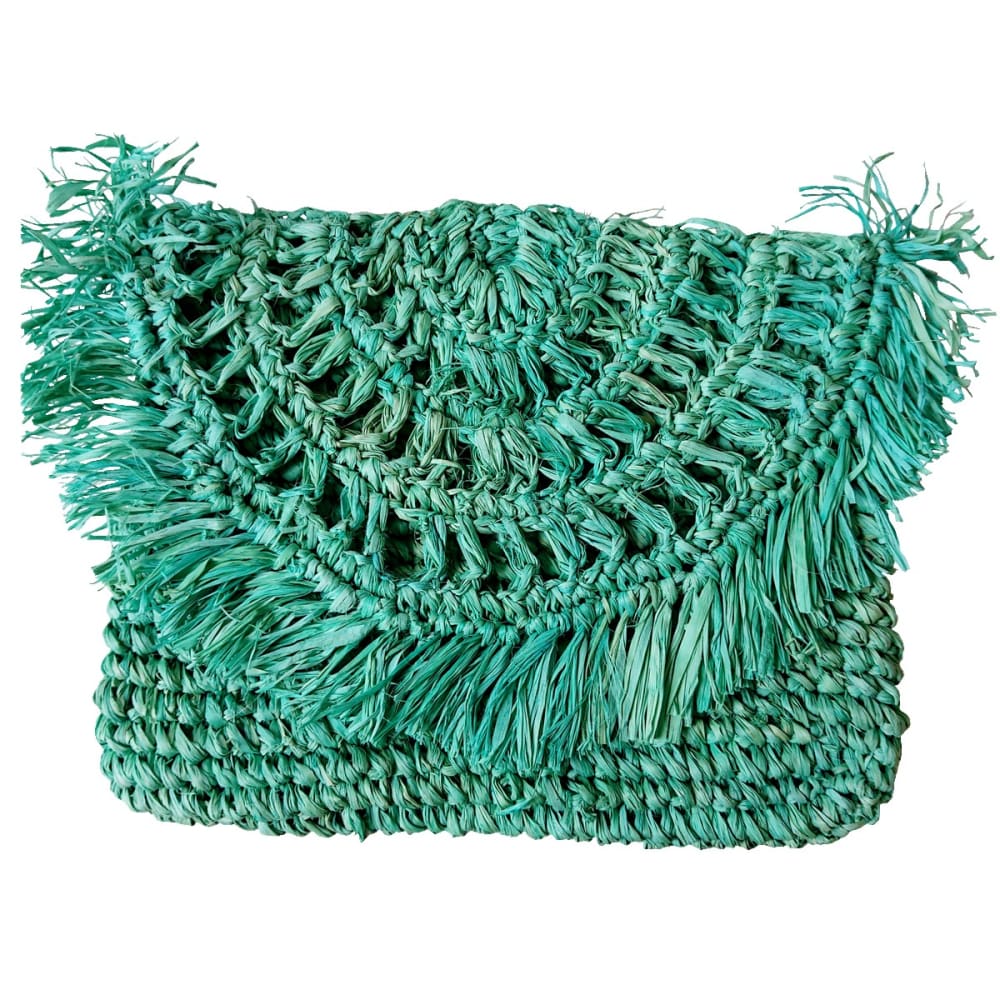Clutch en rafia flecos,t urquesa