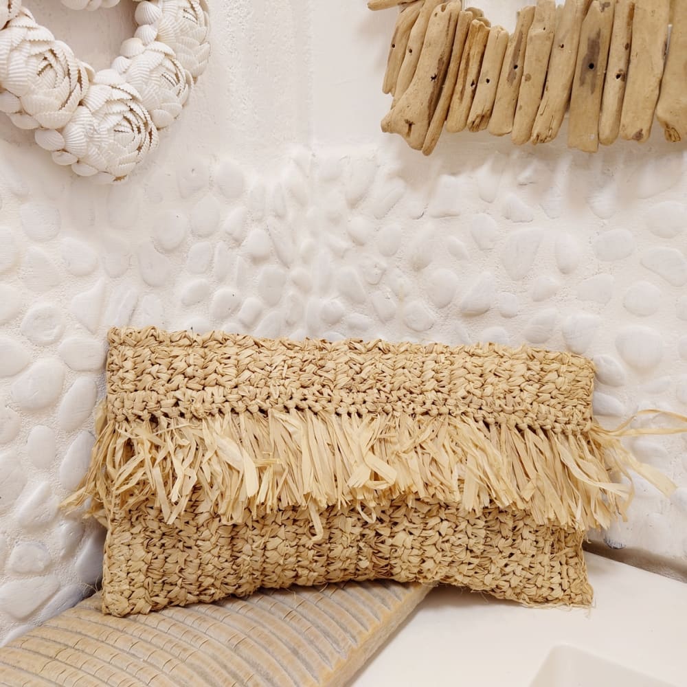 Embrague de rafia con flecos, beige - Maisons du Monde