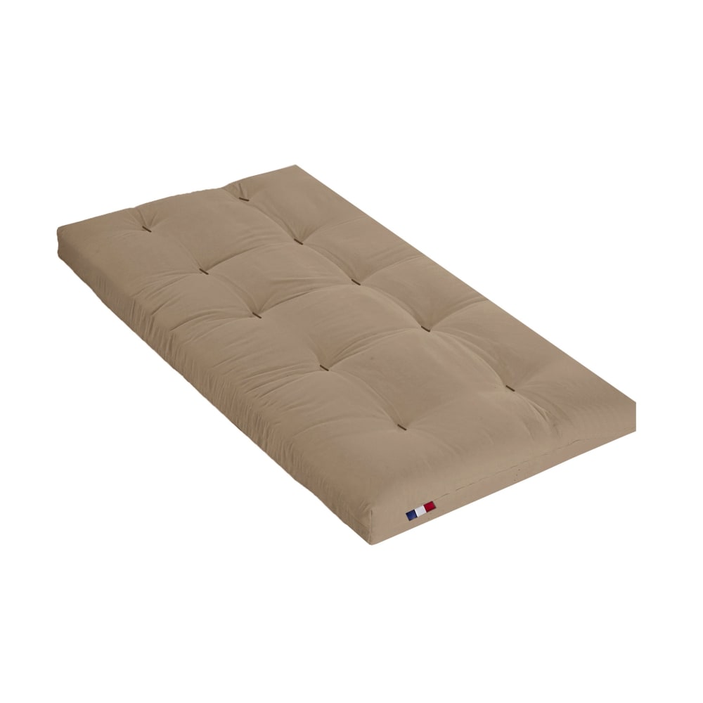 Matelas futon coton et fibres taupe 90x190