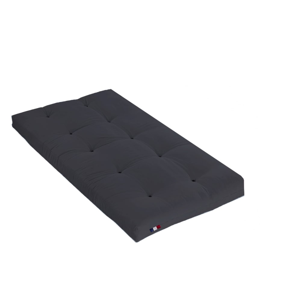 Matelas futon coton et fibres gris anthracite 90x190