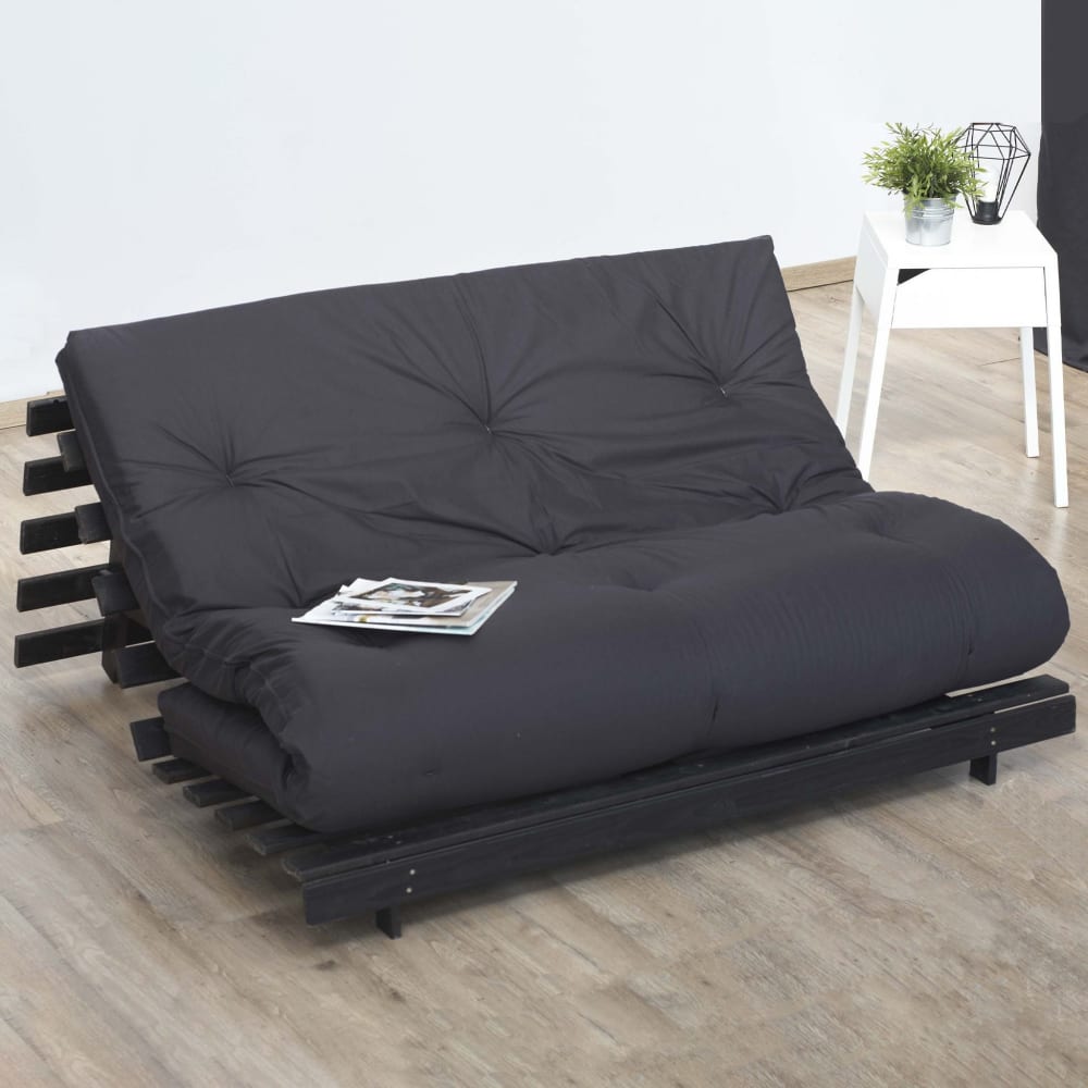 Idliterie Matelas futon coton + fibres gris anthracite 90x190 Argenté Tissu