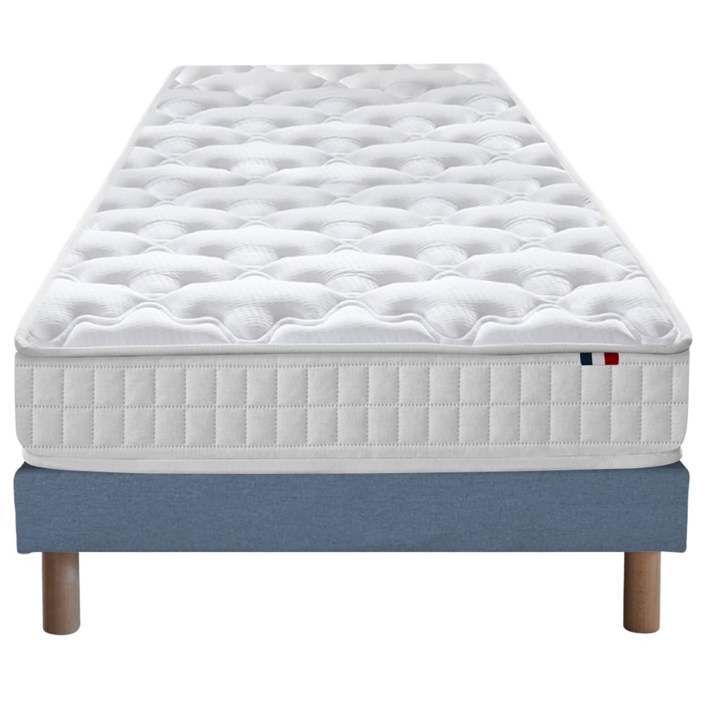 Ensemble matelas ressorts 5 zones sommier bleu 90x190