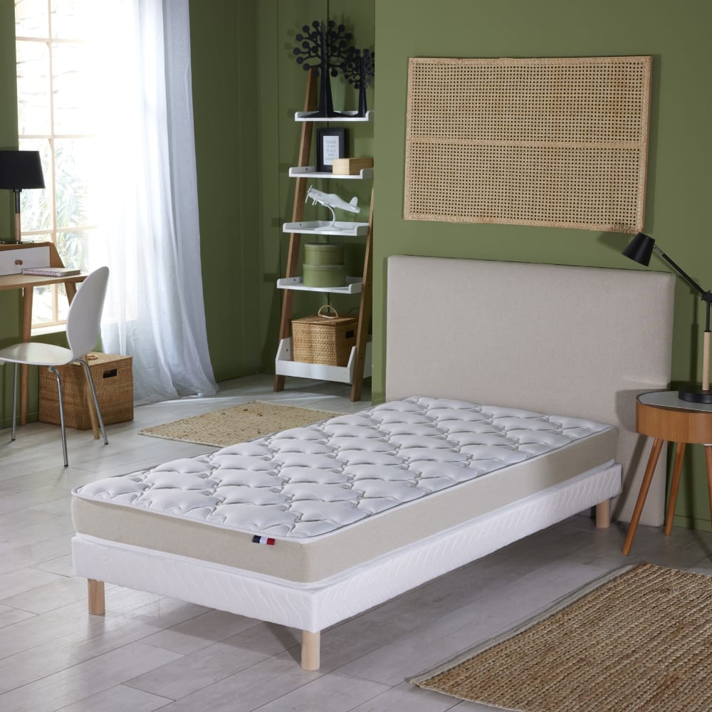 Ensemble matelas mousse et latex sommier blanc 90x190 - Maisons du Monde