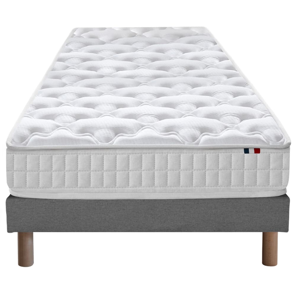 Ensemble matelas ressorts 5 zones sommier gris 90x190