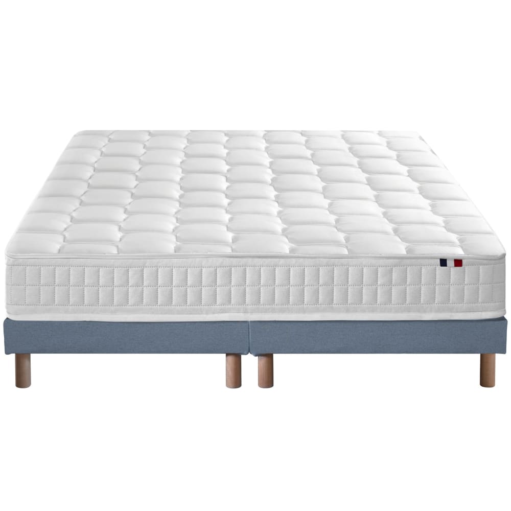 Ensemble matelas ressort mémoire forme sommier bleu 160x200