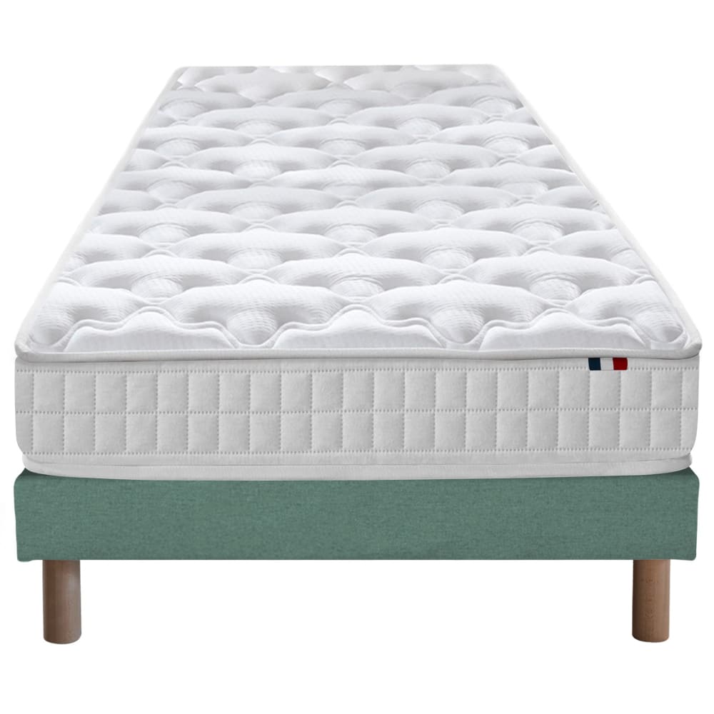 Ensemble matelas ressorts 5 zones sommier vert 90x190