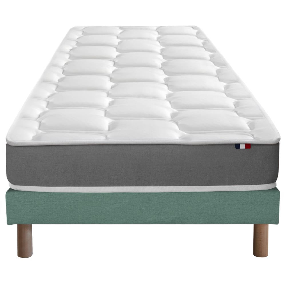 Ensemble matelas mémoire forme sommier vert 90x190