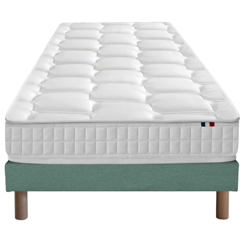 Ensemble matelas ressorts memoire forme sommier vert 90x190