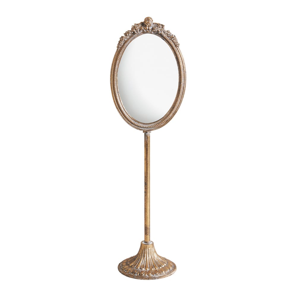 Miroir sur pied en métal finition laiton vieilli