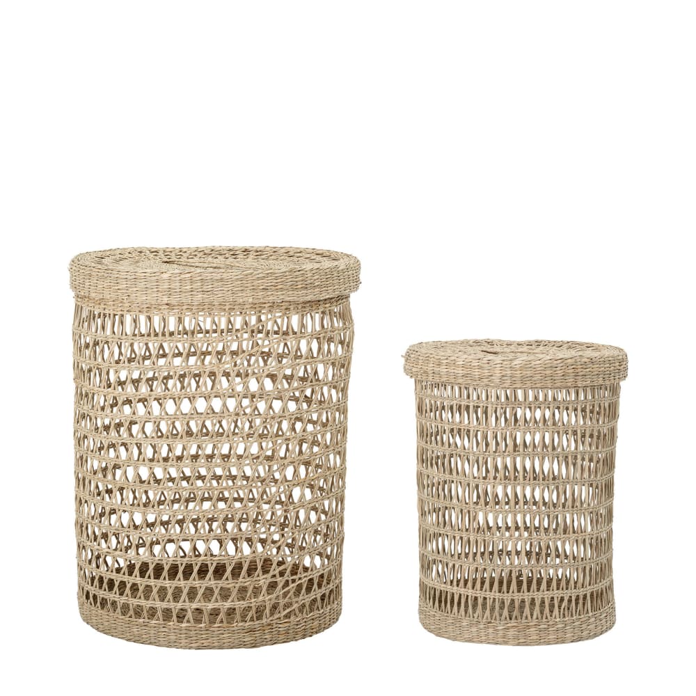 Set di 2 cestini per alghe con coperchio - Beige - Fibre naturali