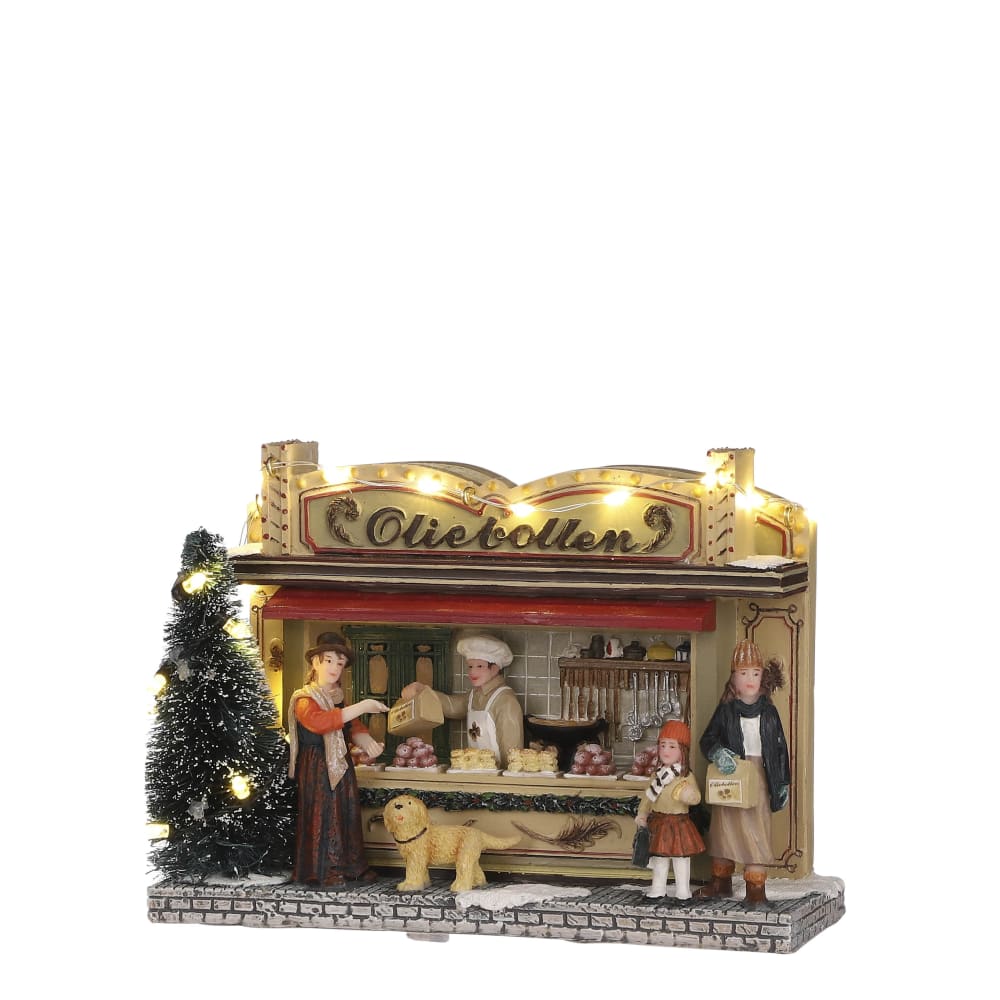 LuVille Village de noël miniature stand de beignets H12 style classique chic Multicolore Résine Décoration de Noël