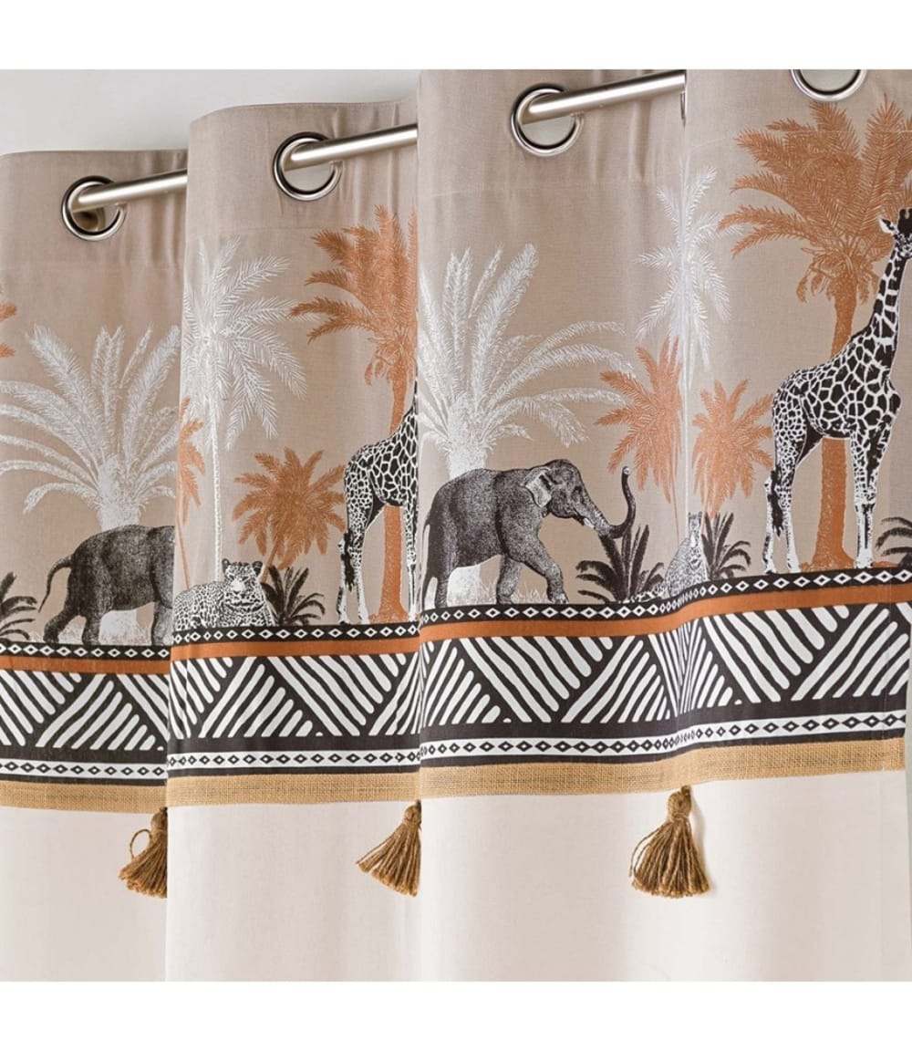 Rideau 140x240 uni top pompons Kenya lodge taupe coton - Maisons du Monde