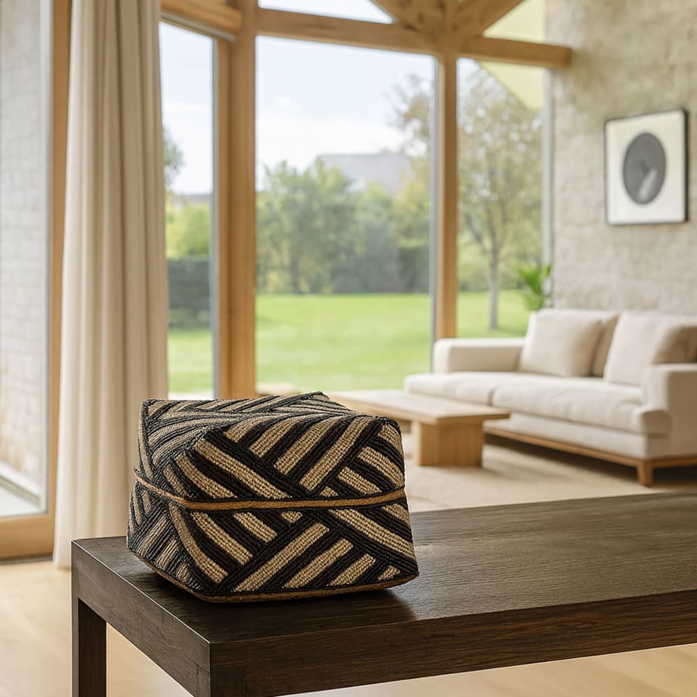 Boite en bambou ornée de perles 20cm — vue 3