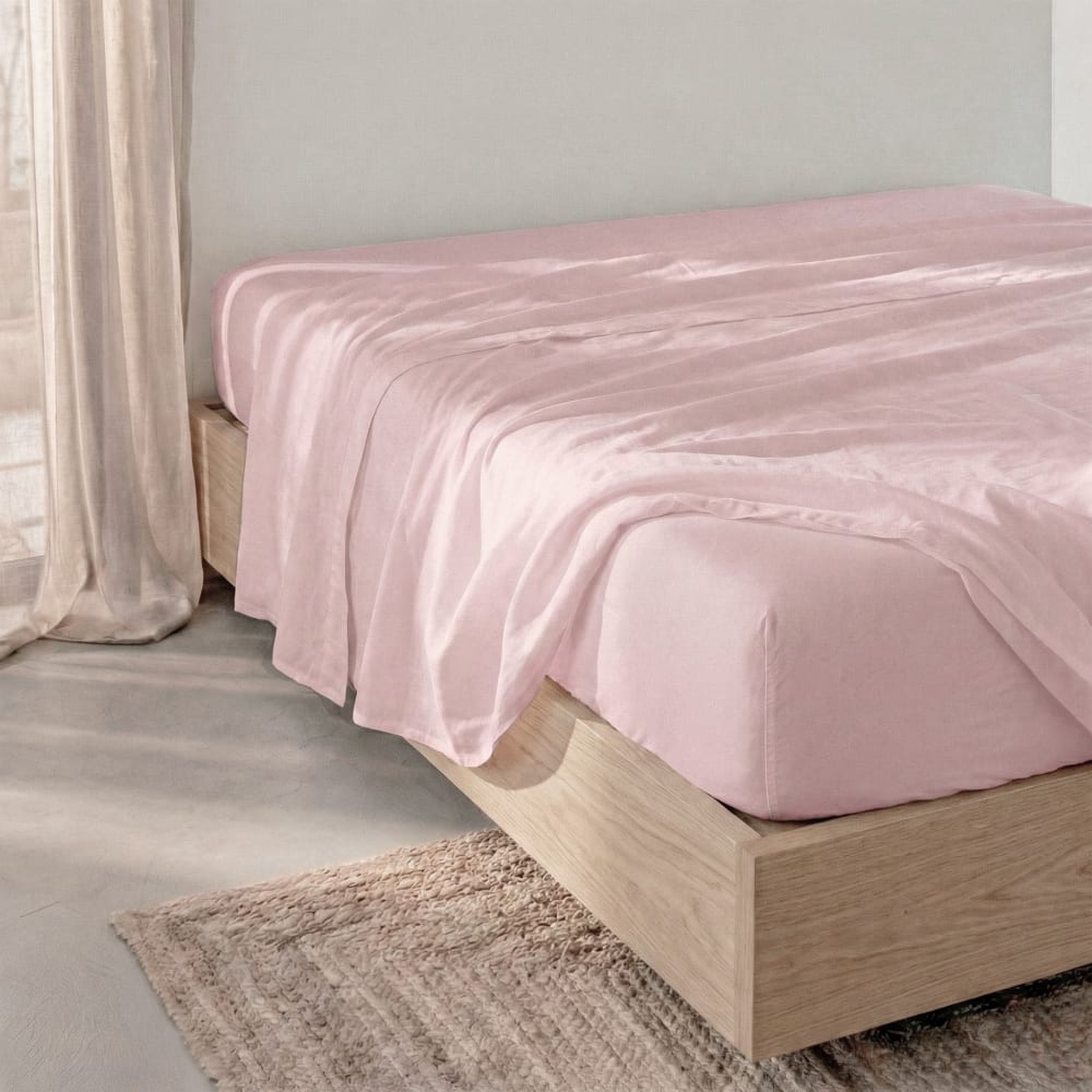 Drap-housse 100% Coton Rose pâle 160x200x32 cm — vue 3