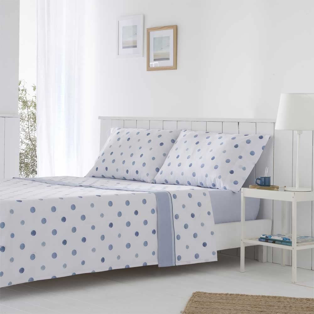 Juego de sábanas poliéster algodón azul 270x260 Cama 180