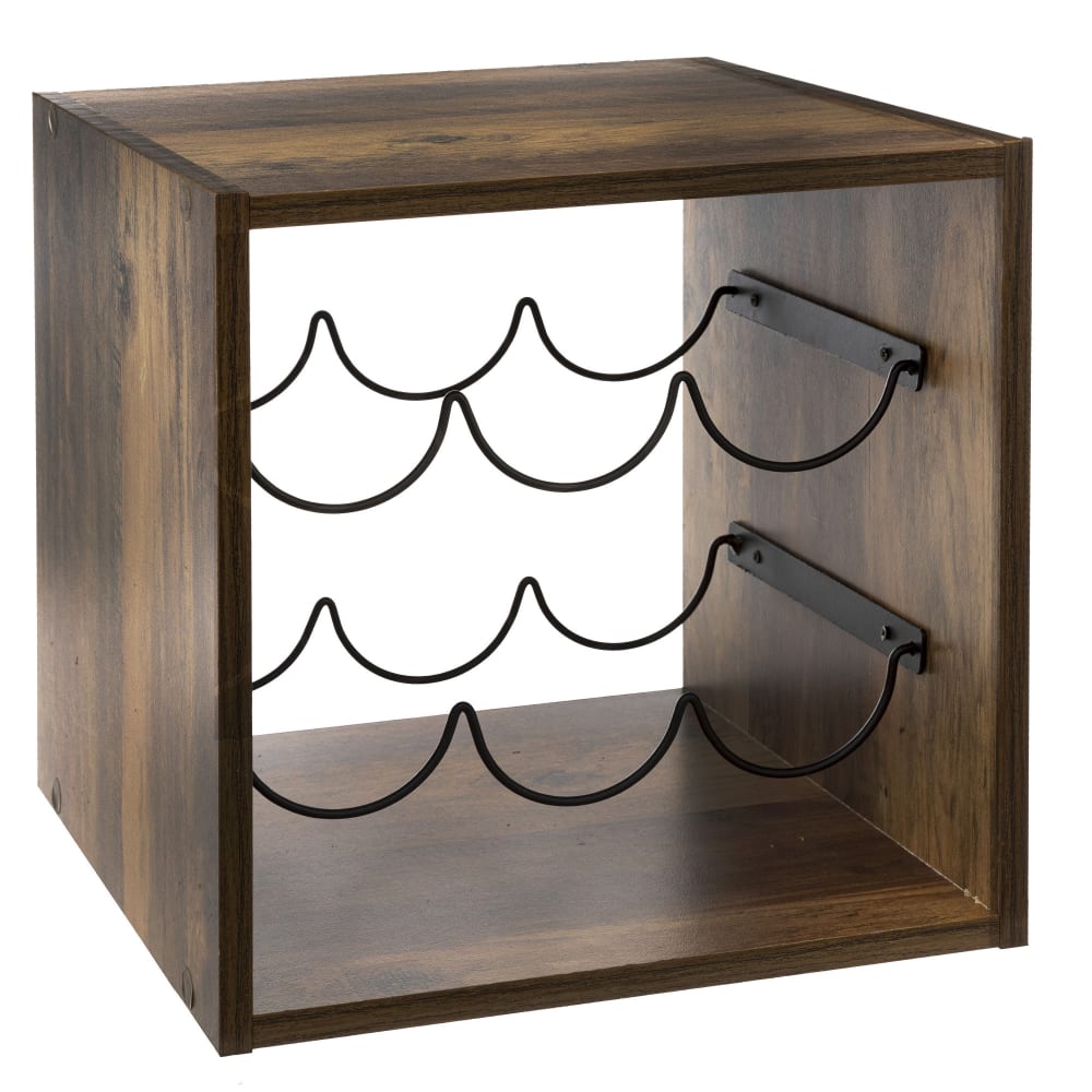 Caisson porte bouteilles bois et métal noir - 31x31x31cm