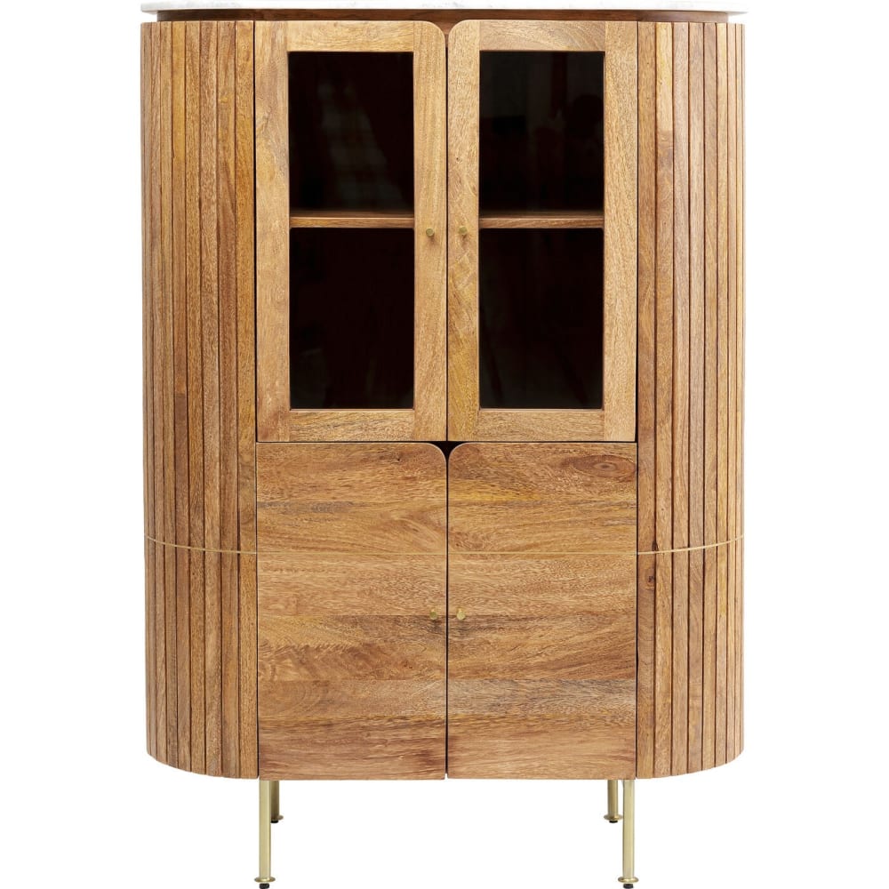 Vitrine 4 portes en manguier massif et marbre blanc