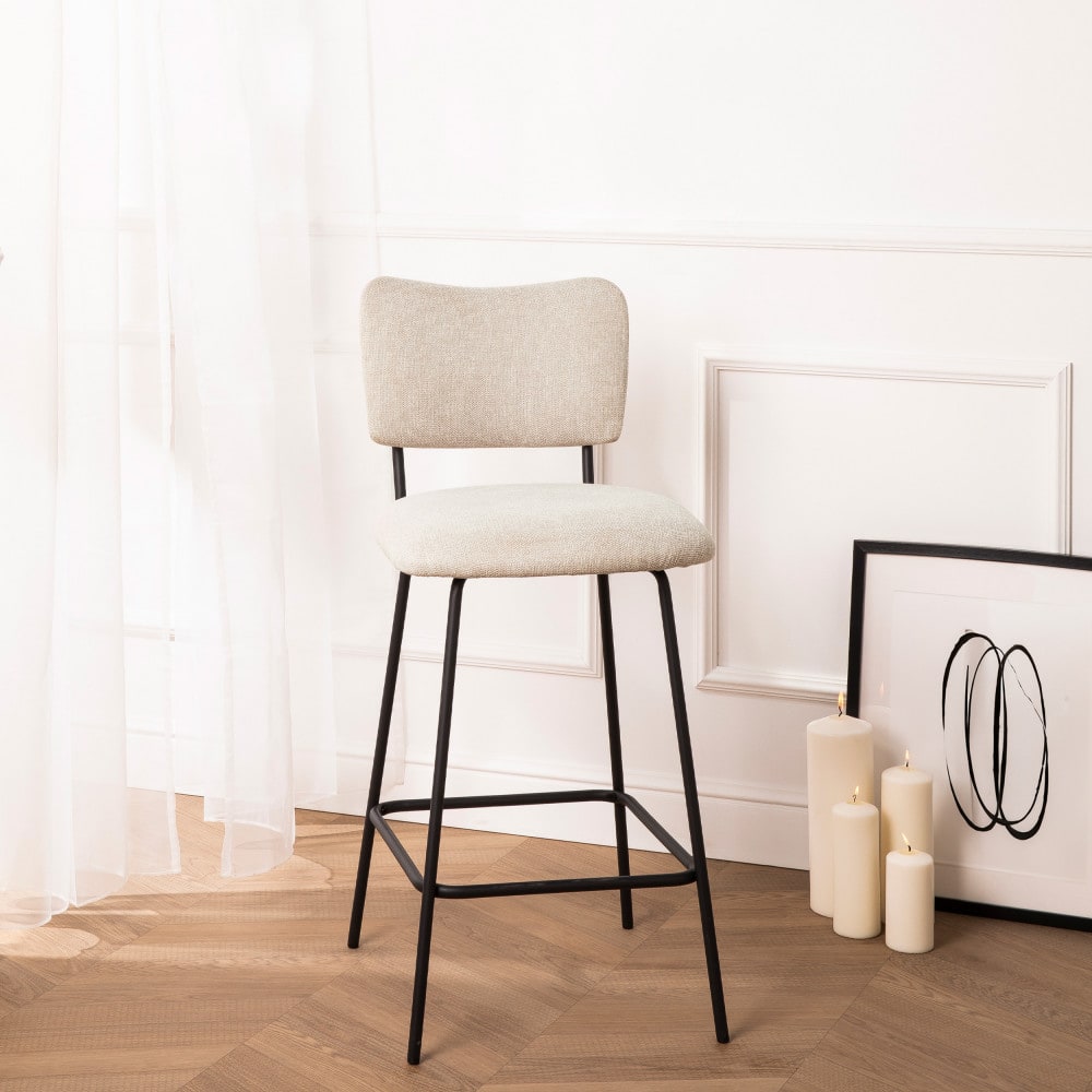 Lot de 2 chaises de bar en tissu et métal H65cm - Beige