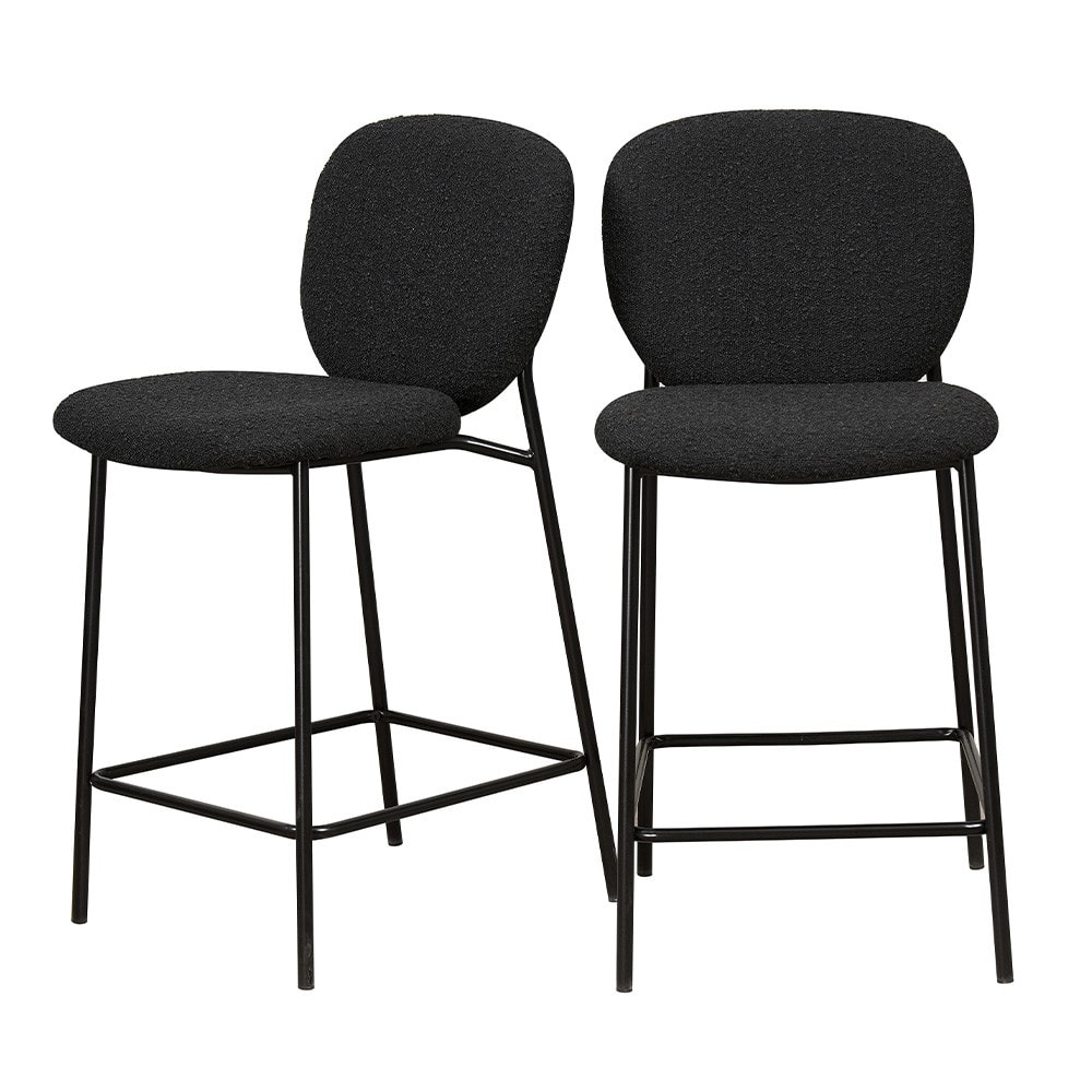 Lot de 2 tabourets de bar en tissu bouclette et métal H65cm - Noir