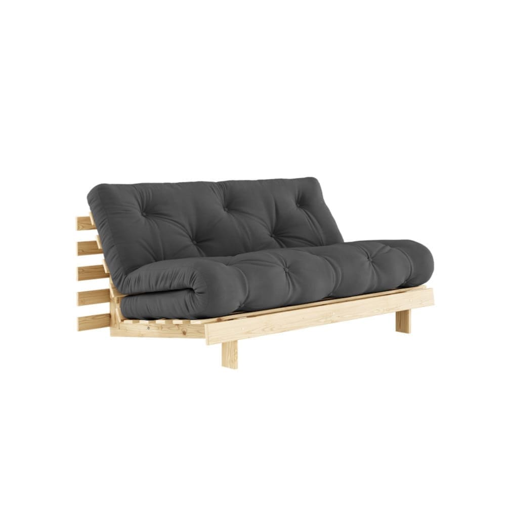 Canapé convertible en pin massif avec futon anthracite 160x200