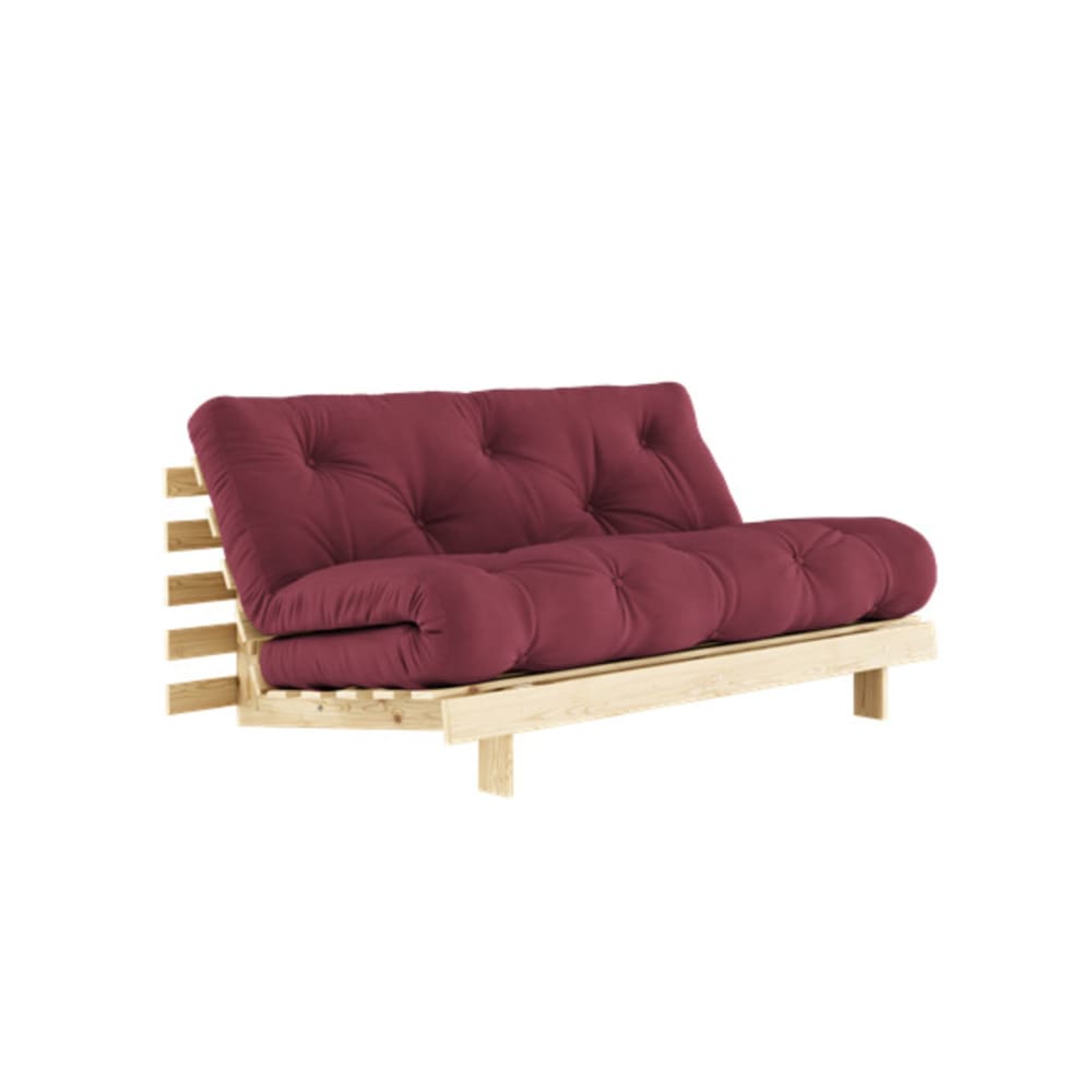 Canapé convertible en pin massif avec futon bordeaux 160x200