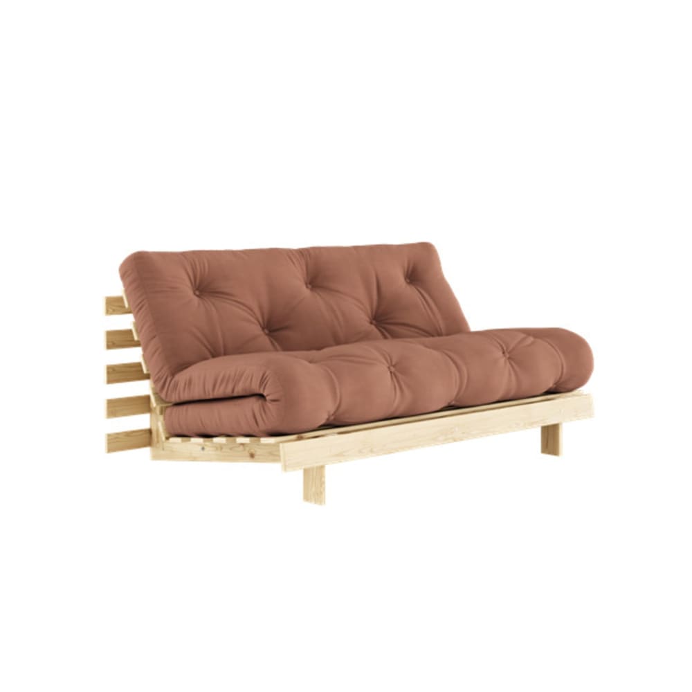 Canapé convertible en pin massif avec futon marron noisette 160x200