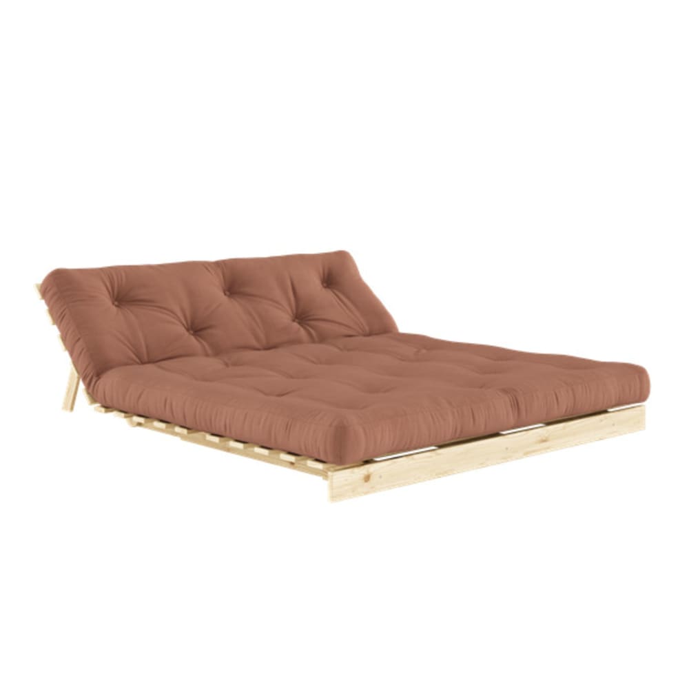 Canapé convertible en pin massif avec futon marron noisette 160x200