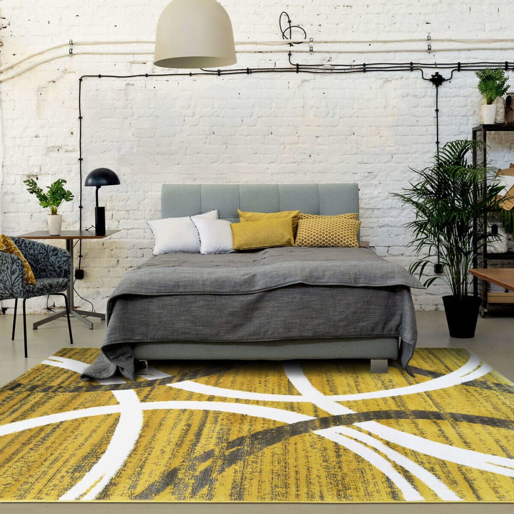 Tapis effet laineux motifs arches jaune et gris 160x230 — vue 3
