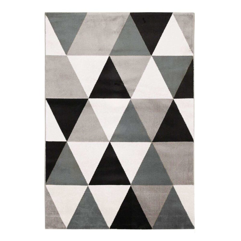 Tappeto woolly touch con motivo a triangoli neri 150x220 - The
