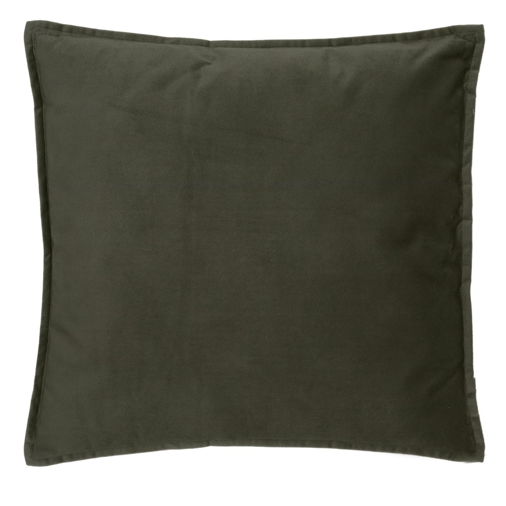Coussin déhoussable en velours polyester/velours vert olive 45x45 cm