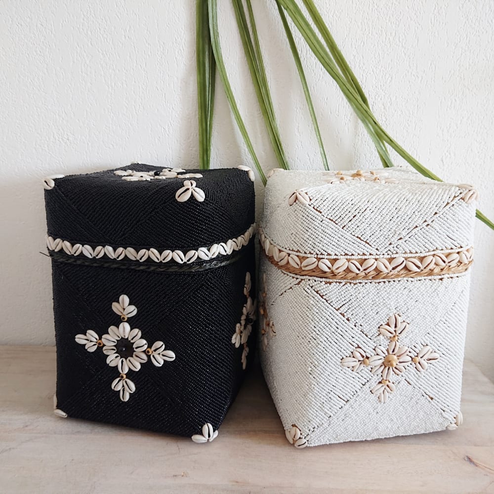 Cajas decorativas de bambú, cuentas y conchas, negras -Juego de 3 - Maisons du Monde