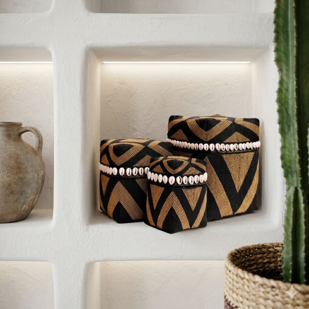 Boîte en bambou et perles de verre Lot de 3 - Maisons du Monde