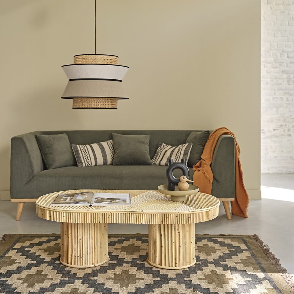 BERAH GETAH Ovaler Couchtisch aus Rattanrohr style exotic Beige Rattan