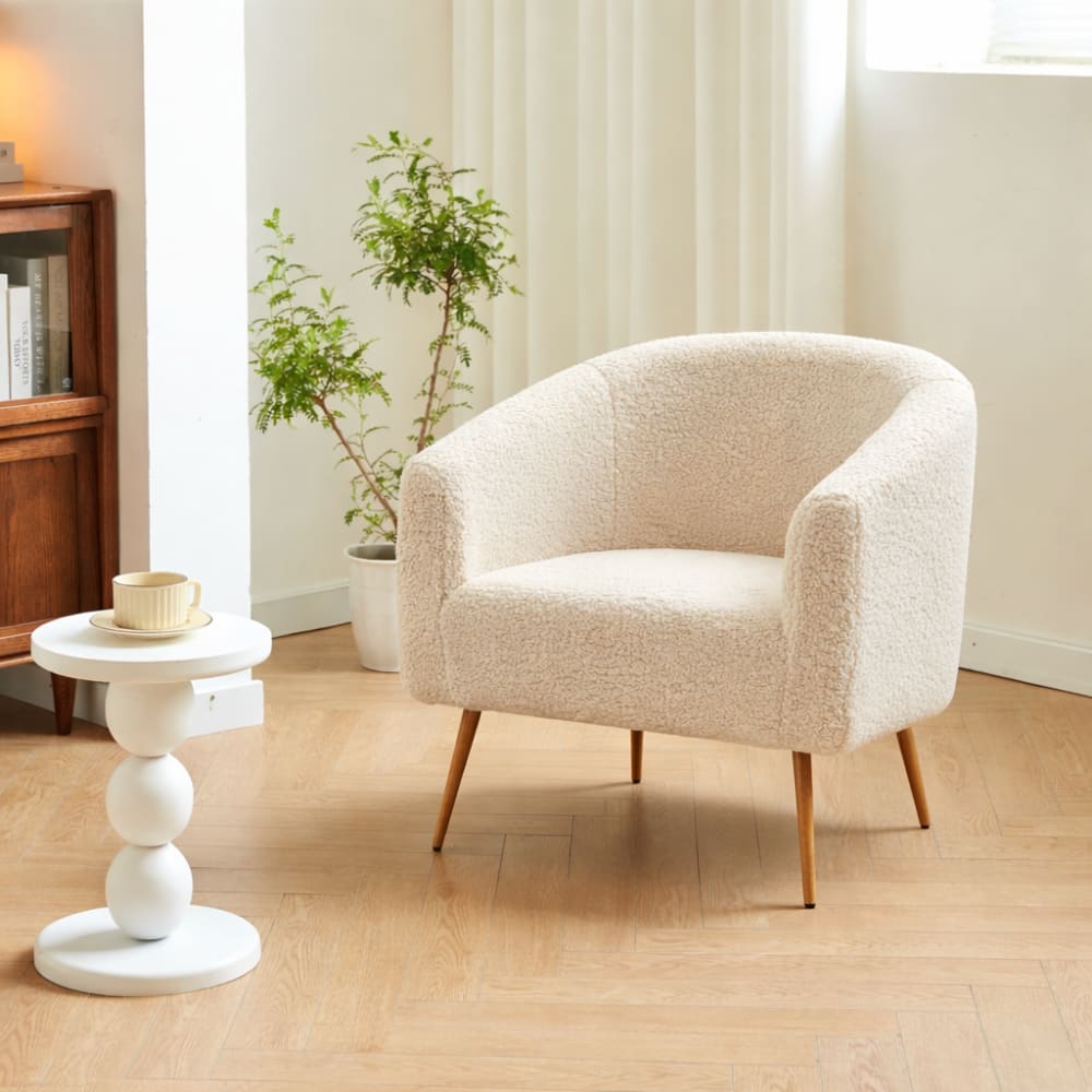 Fauteuil de salon en métal et bouclette blanche