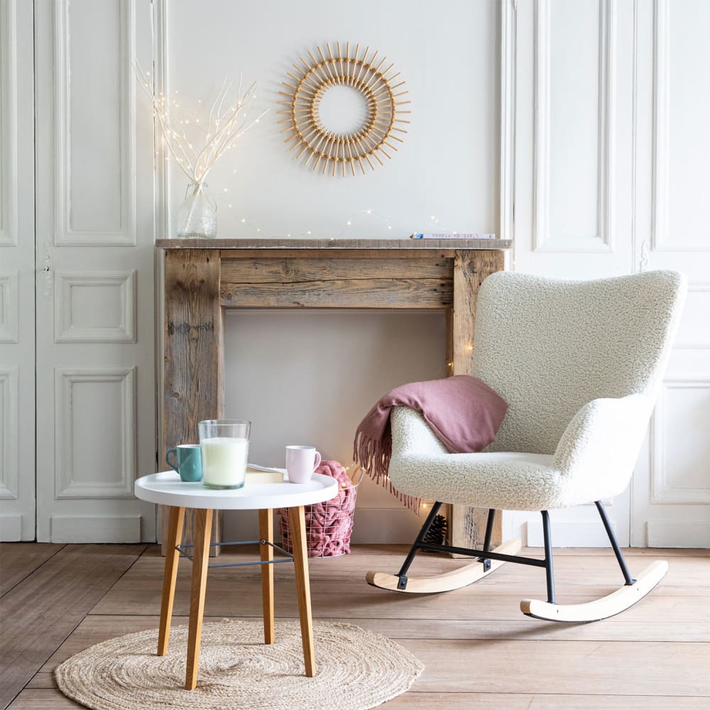 Fauteuil à bascule en tissu bouclette beige