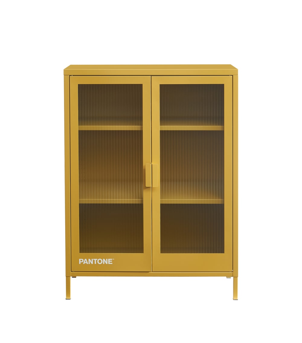 Buffet jaune moutarde portes en verre cannelé 75cm