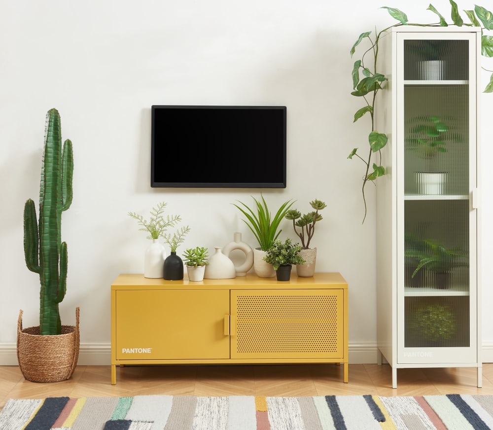 Meuble TV jaune moutarde 120cm