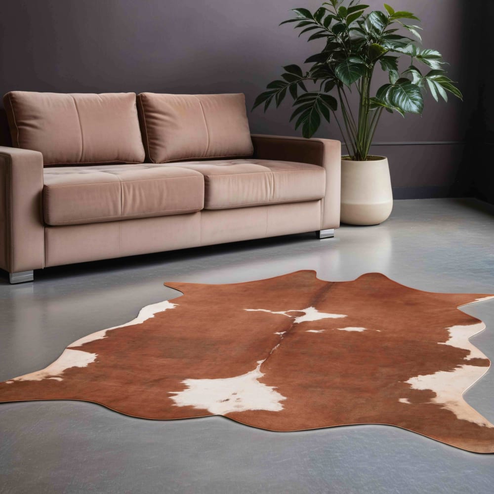 Tapis imitation peau de vache 155 x 190 cm marron