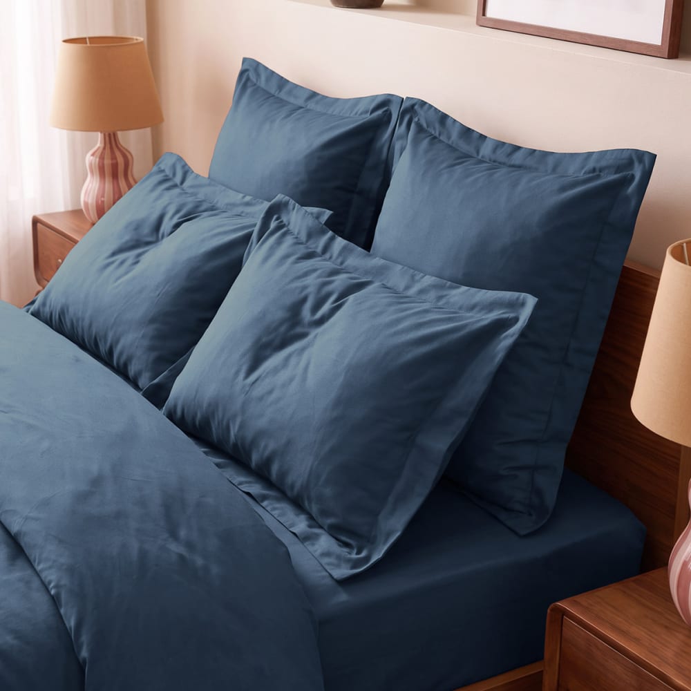 Drap housse satin de coton bonnet 40 cm marine 160x200 cm - Maisons du Monde