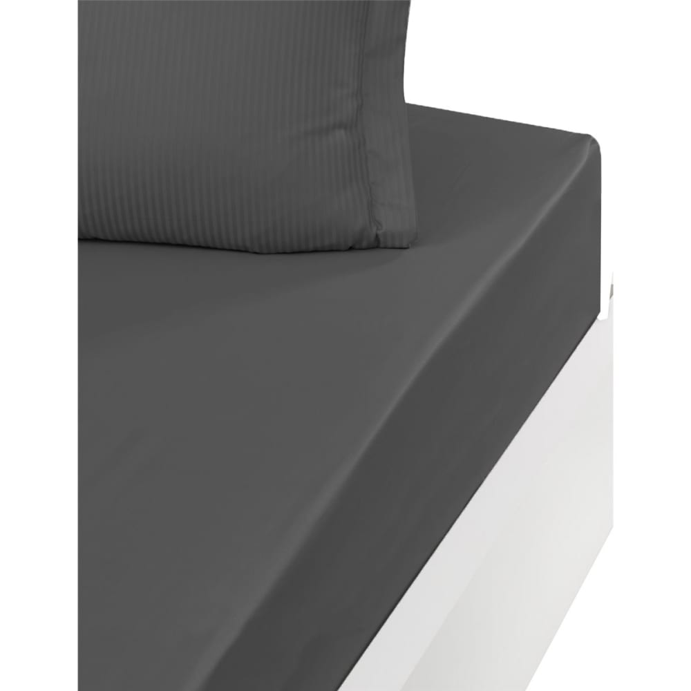 Sensei Maison Drap housse satin de coton bonnet 40 cm anthracite 140x190 cm style classique chic Gris Certifié Oeko-Tex
