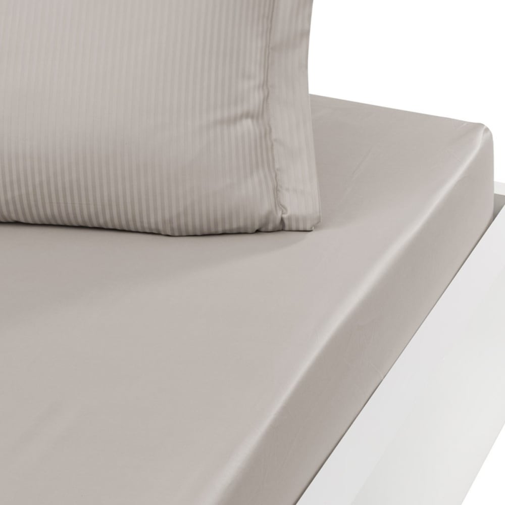 Drap housse uni en satin de coton Taupe 140x200 cm