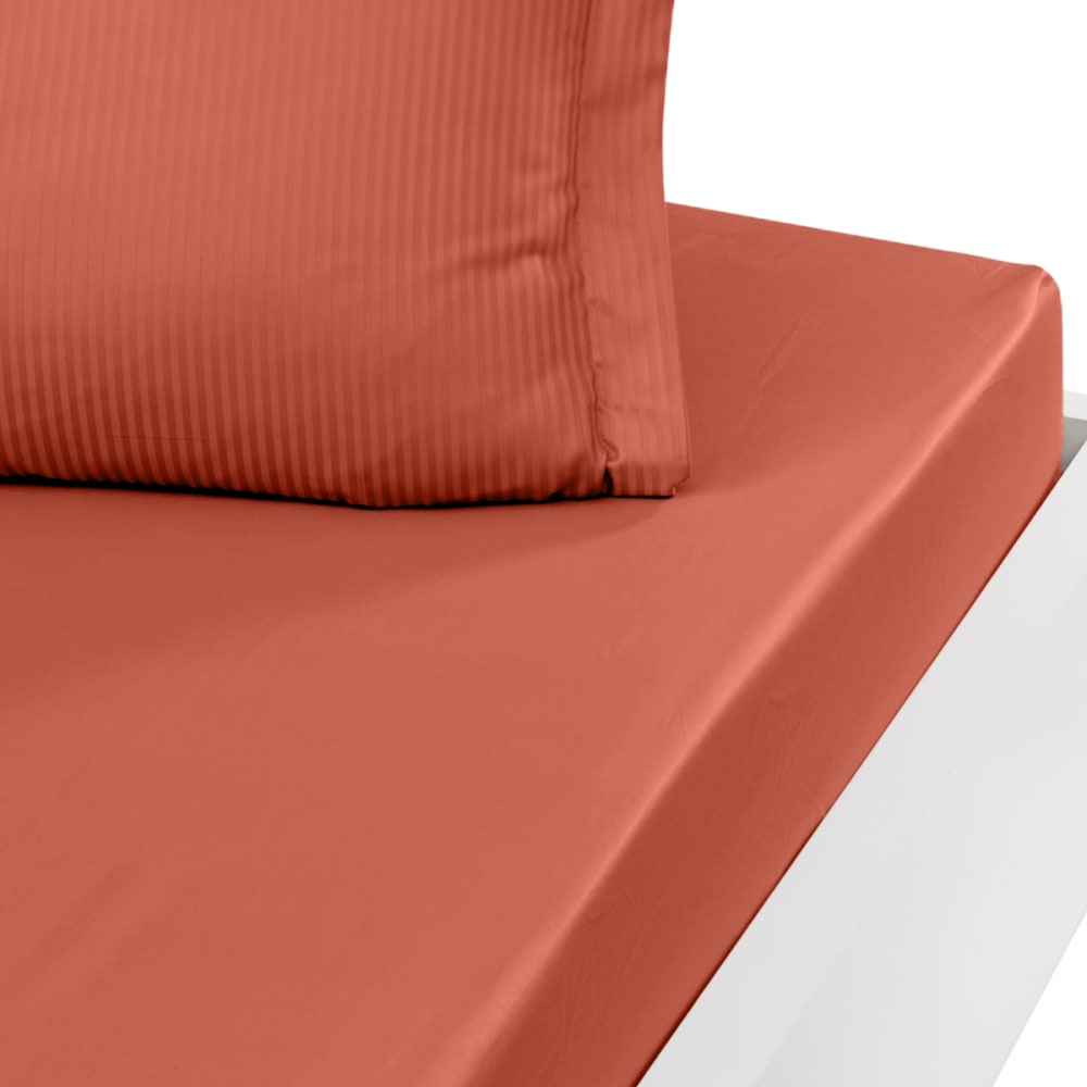 Drap housse uni en satin de coton Terracota 140x200 cm