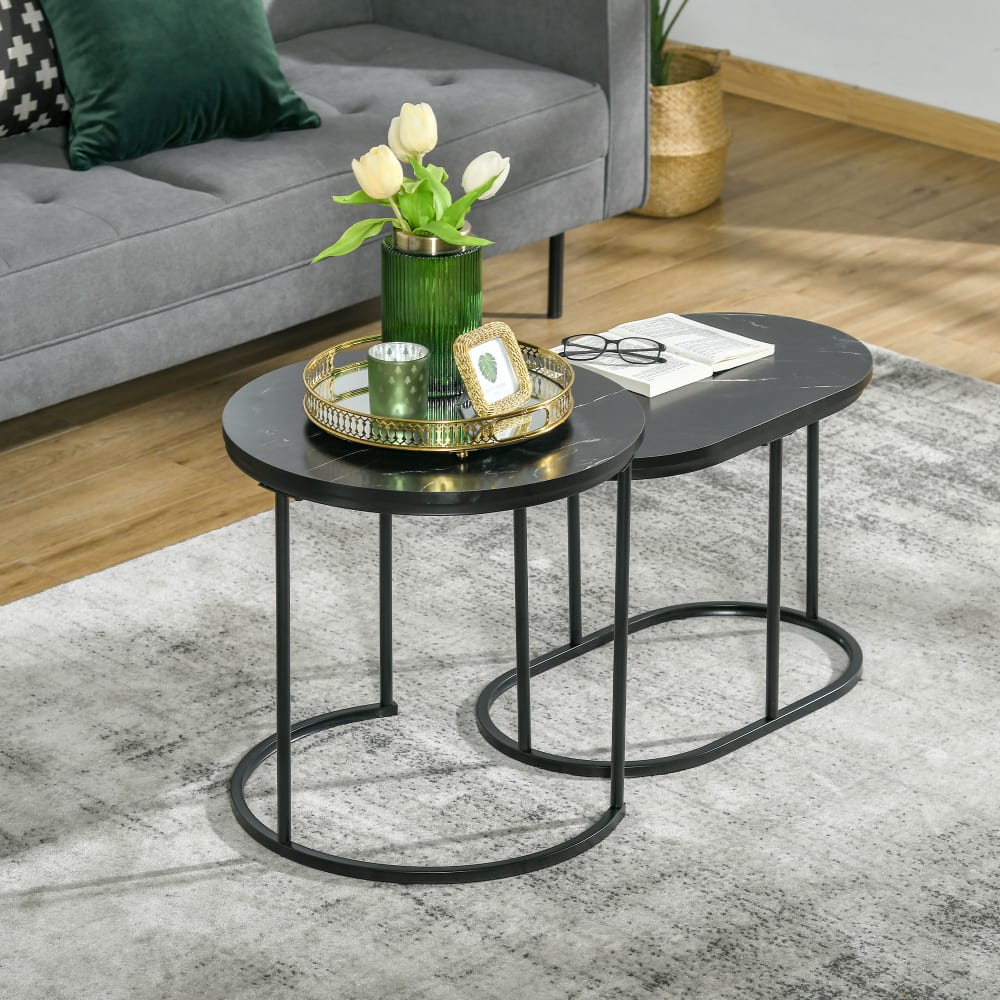 Lot de 2 tables basses gigognes contemporaine acier aspect marbre noir - Maisons du Monde